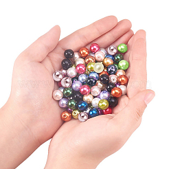 Круглые бусины из экологически чистого окрашенного стекла с жемчугом HY-PH0011-01-10mm
