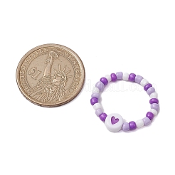 ガラスシードビーズストレッチリング  女性用アクリルフラットラウンドハートリング  ミックスカラー  7mm  内径：20mm  4個/セット&nbsp;RJEW-JR00702