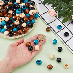 4 цвет деревянные бусины с большими отверстиями WOOD-FG0001-52