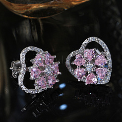 925 серебряные серьги-гвоздики с родиевым покрытием и вращающимся сердцем EJEW-L270-01P