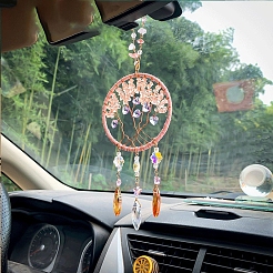 Натуральная крошка из розового кварца плоская круглая с подвесками в виде дерева жизни&nbsp;LS-TREE-PW0003-16