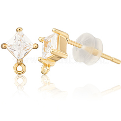 4 пара сережек-гвоздиков из латуни с микропаве из кубического циркония KK-BBC0020-01