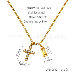 Colliers pendentifs croix et rectangle en acier inoxydable 304 sertis de zirconiums cubiques pavés&nbsp;WG51992-05