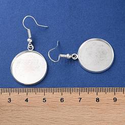 ラックメッキアイアンピアスフック  空白の丸いトレイ付き  フラットラウンド  銀  42.5mm  ピン：0.7mm&nbsp;EJEW-D091-01F-S