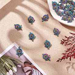 レインボーカラーアロイペンダントラインストーンセッティング  花  0.8mmのラインストーンに適する  26.5x19.5x4mm  穴：1.5mm  20個/箱&nbsp;FIND-SZ0002-48