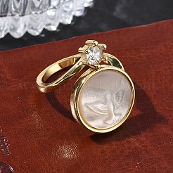 Anillos abiertos de latón con micropavé de circonitas cúbicas transparentes&nbsp;KK-CBA56EF-41C-G