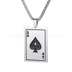 Halsketten mit Anhänger in Form eines Pik-Ass-Spielkartenmotivs aus schwarzem Emaille aus Edelstahl 304&nbsp;WG24A40-01
