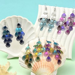 5 пара двухцветных серег-ракушек из нержавеющей стали 430&nbsp;EJEW-YW0001-12