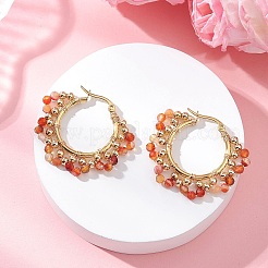 3 пара серег-колец из латуни с натуральными драгоценными камнями EJEW-TA00782