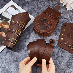 Mittelalterliche Vintage-Gürteltasche aus Kunstleder & Armschienen & Gürtel-Sets für Renaissance-Cosplay-Accessoires&nbsp;AJEW-WH0077-081B