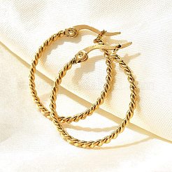 201 ステンレススチールフープピアス  304ステンレスピン付き  PVD真空メッキ  フラットラウンド  ゴールドカラー  25x2mm&nbsp;EJEW-Q026-13G-B