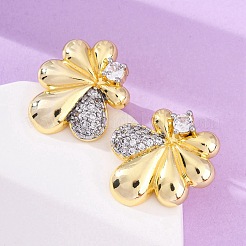 Серьги-гвоздики из латуни с микро-паве и прозрачным фианитом EJEW-H158-12GP