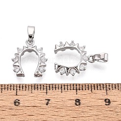 真鍮マイクロパヴェクリアキュービックジルコニアペンダント  馬蹄チャーム  プラチナ  14.5x12~13x2.5~3mm  穴：5~5.5x2mm&nbsp;KK-T080-75P