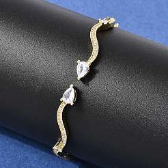 Браслеты-манжеты из латуни с микропаве из прозрачных кубических цирконий для женщин&nbsp;BJEW-H639-02G