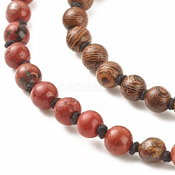 Collier double couche de perles de bois rondes avec fermoir magnétique en laiton&nbsp;NJEW-JN03858