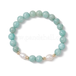 Эластичные браслеты для женщин из натурального амазонита и культивированного пресноводного жемчуга.&nbsp;BJEW-JB13376