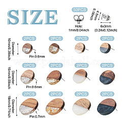 24 шт. 12 стильных плоских круглых серег-гвоздиков из смолы и орехового дерева со штифтом из нержавеющей стали 304 для женщин EJEW-TA0001-20