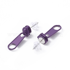 女性用鉄ピン付き合金ジッパーバックルダングルスタッドピアス  暗紫色  25.5mm  ピン：0.7mm&nbsp;EJEW-A090-01B