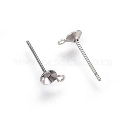 変色しない304ステンレススチールスタッドピアス金具  カン付き  ステンレス鋼色  6x4mm  穴：1mm  ピン：0.7mm&nbsp;STAS-I100-37P