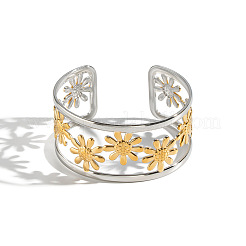 Bracciali rigidi da donna vintage in acciaio inossidabile 304 con design a margherita&nbsp;HL3157-2