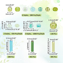 15種類のガラス製ラウンドシード＆ビューグルビーズ6178個  混合スタイル  黄緑  2~6mm  穴：0.5~1mm&nbsp;SEED-PH0001-85