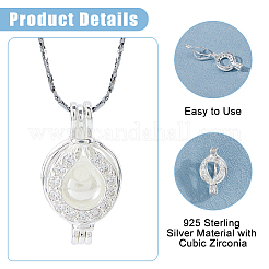 925 pendentif cage à perles vides en argent sterling avec micro pavé de zircones cubiques transparentes&nbsp;STER-WH0005-64