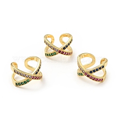 Открытое кольцо-манжета с кубическим цирконием крест-накрест RJEW-E046-23G-01