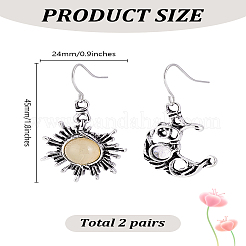 2 пара асимметричных серег из стекла в форме солнца и луны&nbsp;EJEW-LP0001-16