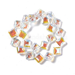 カット加工ガラスビーズ連売り  透明  菱形  17x17x7mm  穴：1.2mm  約50個/連  15.75''（40センチメートル）&nbsp;X-EGLA-E030-01C