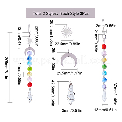 6 шт. 2 стиля гальванизированных восьмиугольных стеклянных бусин подвесные украшения HJEW-SC0001-32