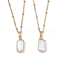 Colliers pour femmes avec pendentif rectangulaire en perle keshi naturelle baroque et chaîne satellite en acier inoxydable 304&nbsp;NJEW-JN06239