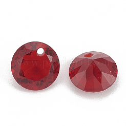キュービックジルコニアチャーム  多面カット  フラットラウンド  レッド  6x3.5mm  穴：0.8mm&nbsp;X-ZIRC-N033-B-04
