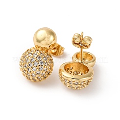Круглая серьга-гвоздик из латуни с покрытием из латуни с микро-паве и прозрачным кубическим цирконием EJEW-H099-09G-1