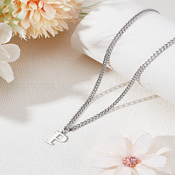 Collier avec pendentif lettre en acier inoxydable 304&nbsp;NJEW-LP0001-33P-P