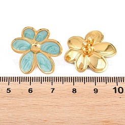 バレンタインデー向け 304ステンレススチール製エナメルスタッドピアス（女性用）  花  ゴールドカラー  ターコイズ  23x24mm&nbsp;EJEW-K331-01G-02