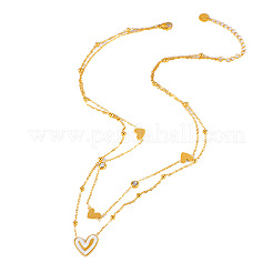 Комплекты двухслойных браслетов и ожерелий из нержавеющей стали 304 с кубическим цирконием и натуральными ракушками&nbsp;FS-WGCE9B1-03