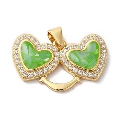 Подвески с двойным сердцем из латуни с микропаве и кубическим цирконием&nbsp;KK-K385-046G