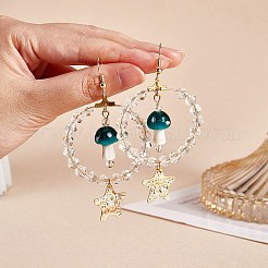 Большие круглые серьги с подвесками из стеклянных бусин EJEW-SW00015-03