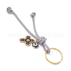 Porte-clés en résine et graines de verre et cordon en polyester&nbsp;KEYC-MZ00048-05