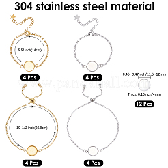 16個 4スタイル 304ステンレススチールアズキチェーンブレスレット作り  ロブスタープロングクラスプとフラットラウンドカボションセッティング  16個の透明なガラスカボション付き  ゴールデン·ステンレス鋼色  トレイ：12~12.5mm  5.51~10-1/2インチ（14~26.8cm）  4個/スタイル&nbsp;BJEW-SP0001-29