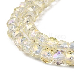 電気メッキ透明ガラスビーズ連売り  多面カット  キューブ  シャンパンイエロー  5x5x5mm  穴：1mm  約83~84個/連  15.43~15.63インチ（39.2~39.7cm）&nbsp;GLAA-C029-03A-02