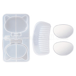 Kits de moldes de silicona de peine diy, con peine de silicona y moldes de espejo de maquillaje plegables, espejo de vidrio de forma ovalada, color mezclado, 40.5~135x52~77x1~11.5mm, 4 PC / sistema