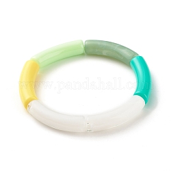 Braccialetto elastico con perline in tubo curvo acrilico, braccialetto grosso per le donne, verde, diametro interno: 2 pollice (5.1 cm)