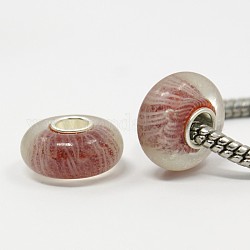Handmade Lampwork European Beads, with Single Sterling Silver Core, Rondelle, Indian Red, 14x7mm, Hole: 4.5mm