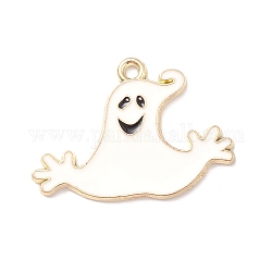 Pendentifs halloween en alliage d'émail, or clair, charme fantôme, blanc, 20x28x1.5mm, Trou: 1.6mm