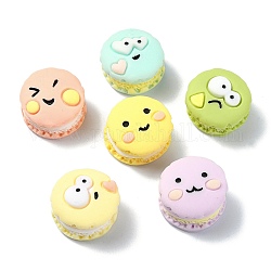 Opaque Resin Decoden Cabochons, Imitation Food, Macaroon with Expression Face, Mixed Color, 19~19.5x11.5~13mm