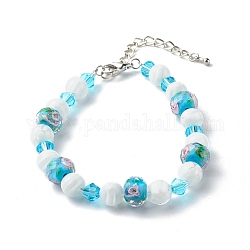 Bracelets de perles faits à la main au chalumeau, avec des perles de verre à facettes, lumière bleu ciel, 7-7/8 pouce (20 cm)