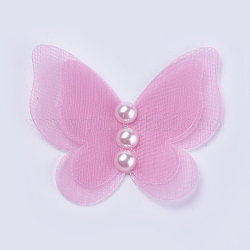 Organza Fascinators Schmuck, für Kinderdekoration, mit Acryl-Perlen, Schmetterling, Violett, 33~35x42~47x3 mm