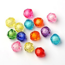 Transparent Acrylic Beads, Bead in Bead, Faceted, Round, Mixed Color, 15mm, Hole: 2mm, about 270pcs/500g