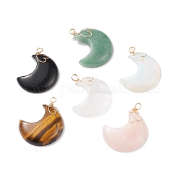 Natural & Synthetic Gemstone Pendants, Moon Charm, with Real 18K Gold Plated Tone Copper Wire Wrapped, 40.5~42x30~31x8mm, Hole: 3.5~4mm
